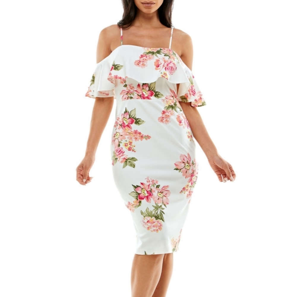 NWT Floral Mid-Length Off the Shoulder Dress